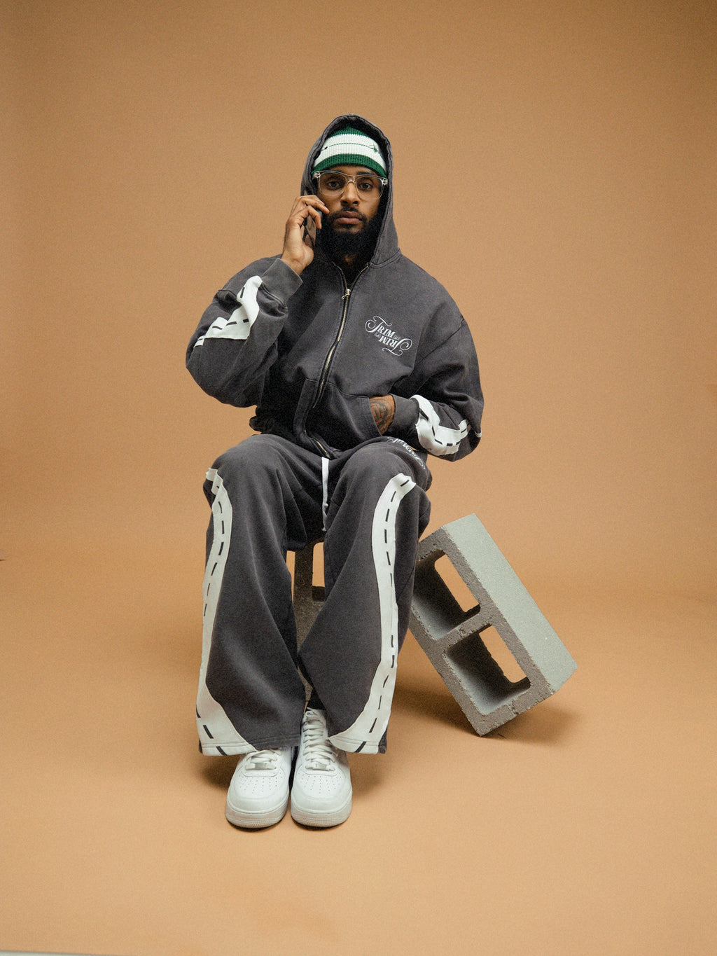 Smoke Grey "Trim De La Trim" Zip-Up Hoodie