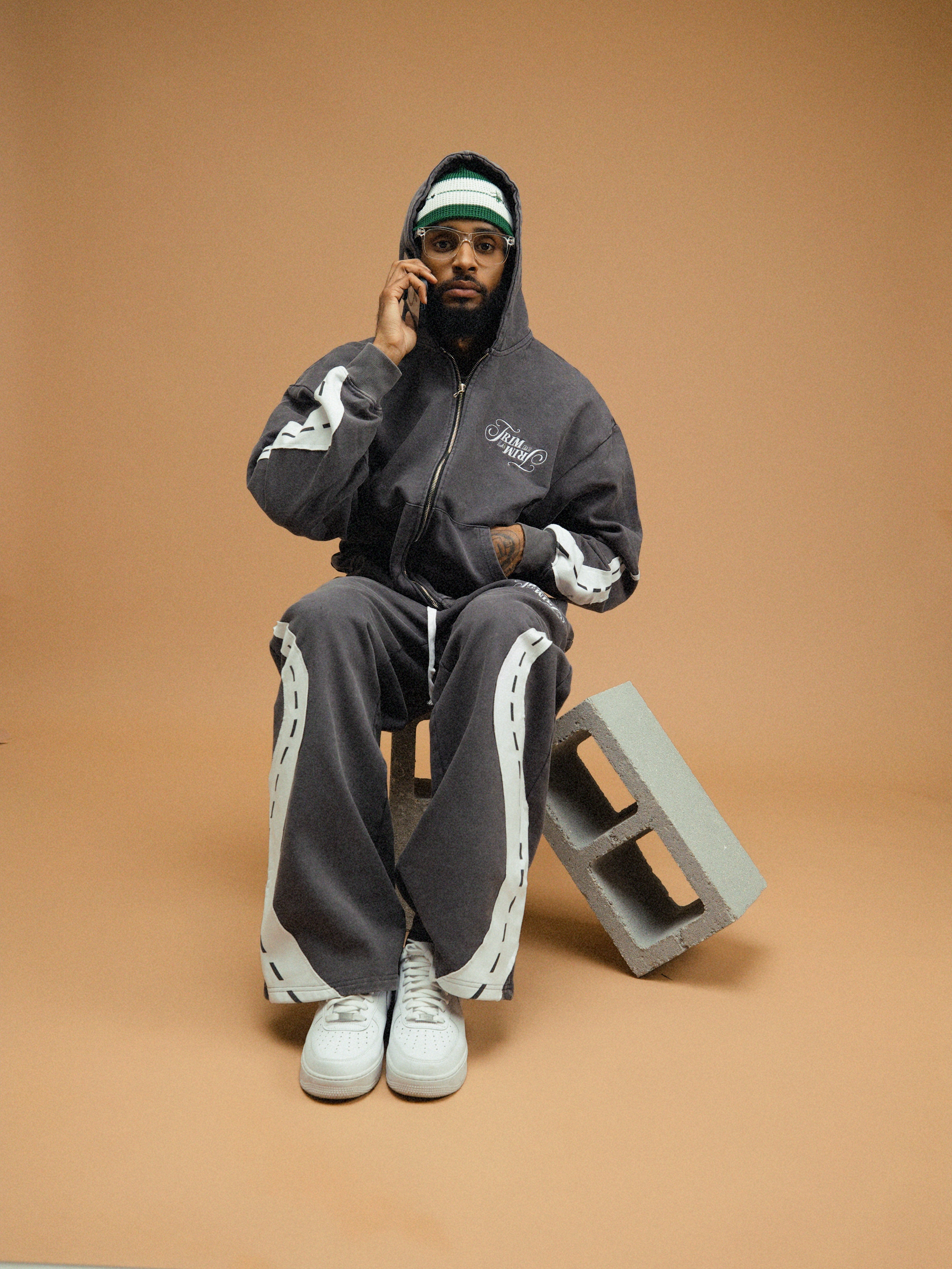 Smoke Grey "Trim De La Trim" Zip-Up Hoodie