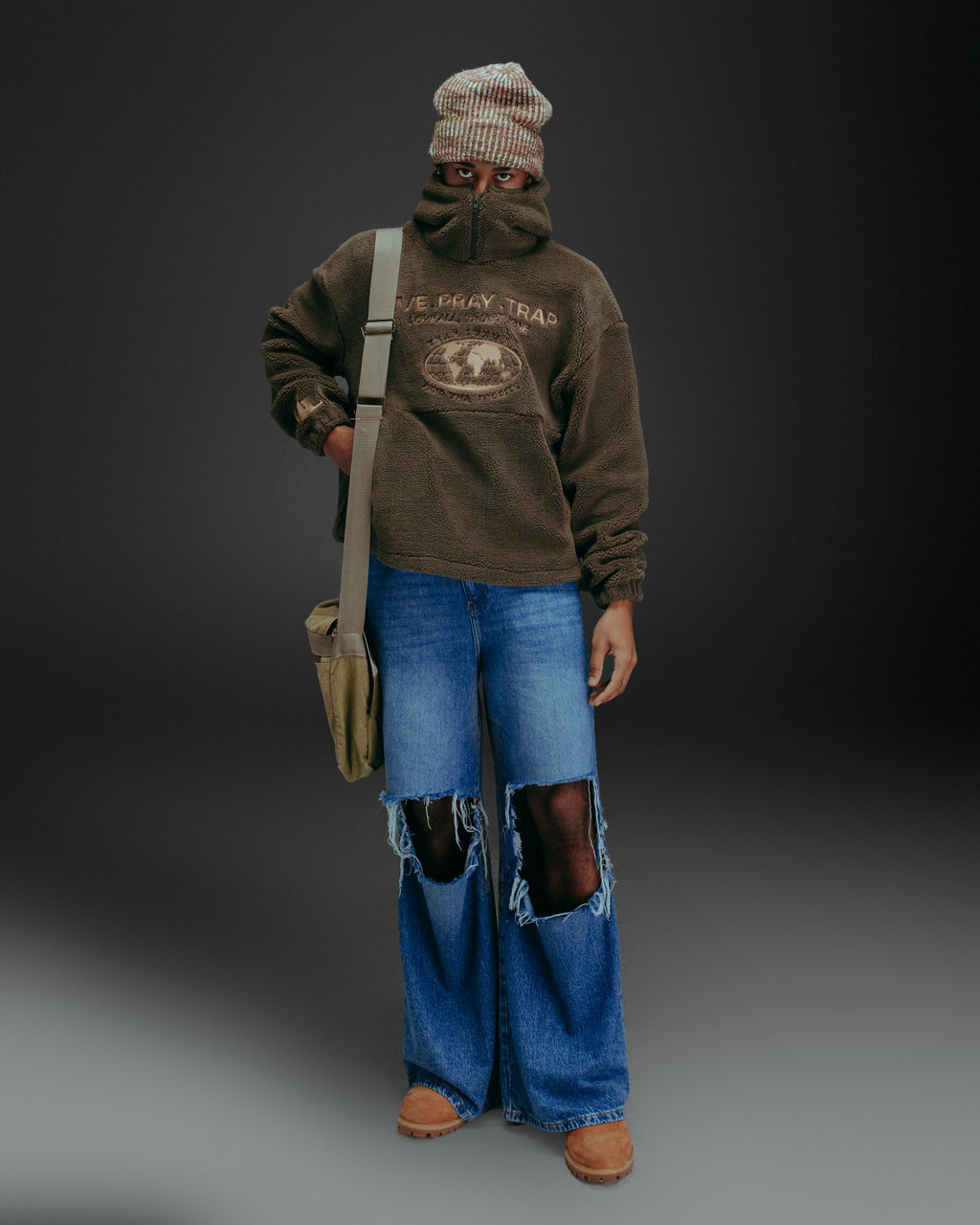 OLIVE DRAB SHERPA PULLOVER